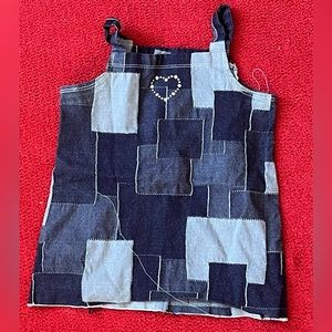 Multi denim patchwork rhinestone heart top